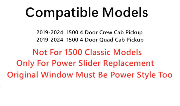 Power Sliding Back Window Glass Slider Replacement For Ram 1500 4 Door Pickup 2019-2024 (Except Classic Models)
