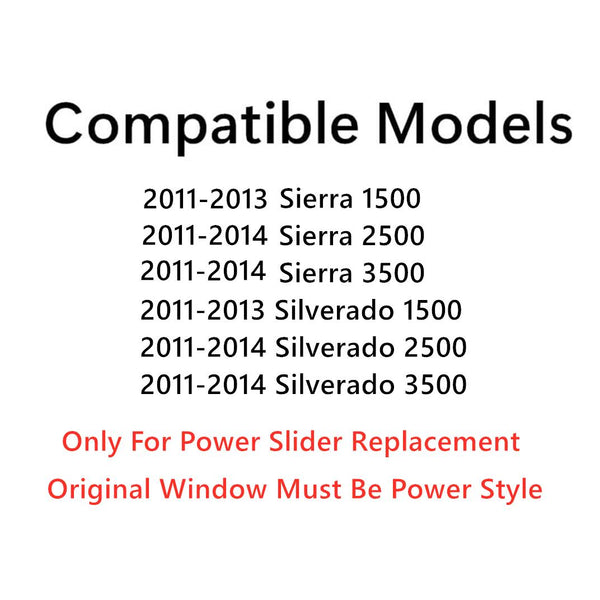 Power Slider Back Sliding Window Glass Replacement for GMC Sierra & Cherolet Silverado 1500 2011-2013 / 2500 2011-2014 / 3500 2011-2014